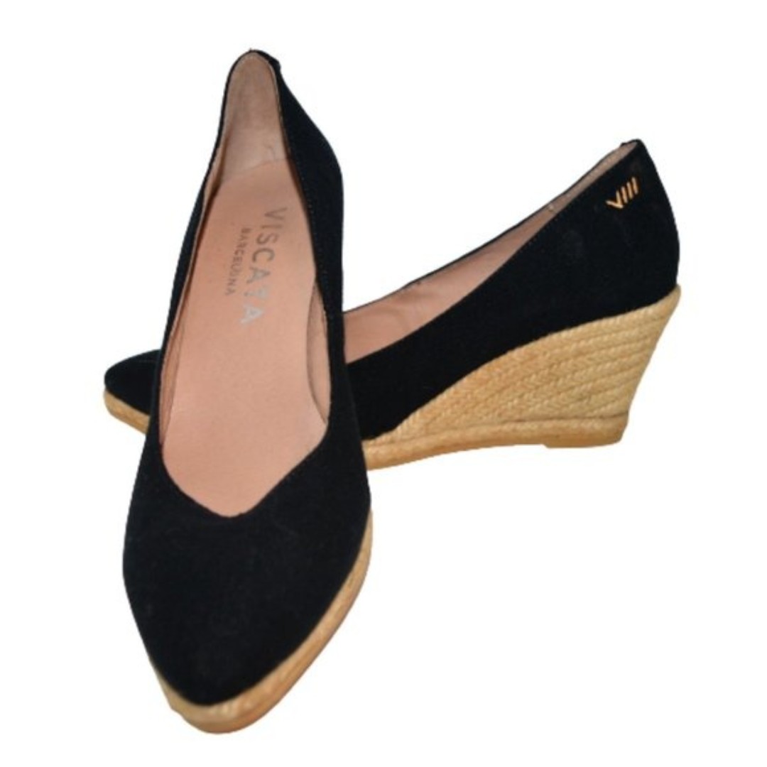 Viscata Roses Canvas Espadrille Wedges Pointed Toe Black Size EU40 US 9