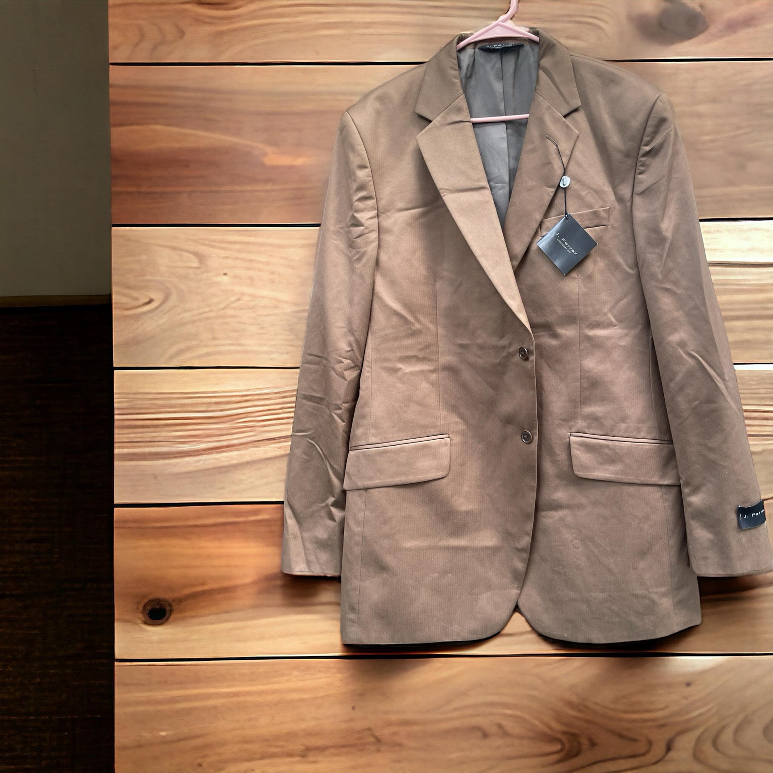 NEW Men’s J. FERRAR Brown Modern Fit Blazer Suit Sz 44L Long Taupe 2 Buttons