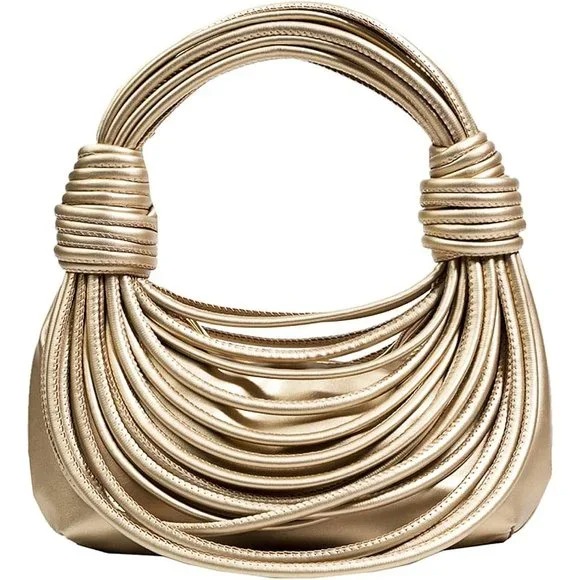 Tote Shoulder Clutch Purse Zipper Leather Bag Women Gold