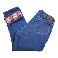 Cabelas Flannel Lined Jeans Mens size 40x30 Heavyweight Blue Denim Winter