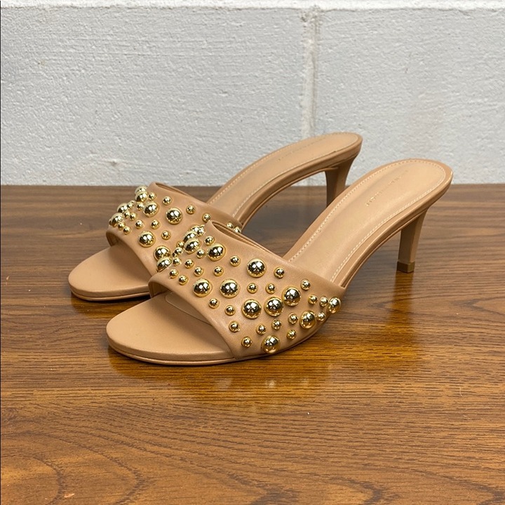 Anthropologie Women’s Bubble Stud Mule Heel in Travertine EU 37 Gold Studs