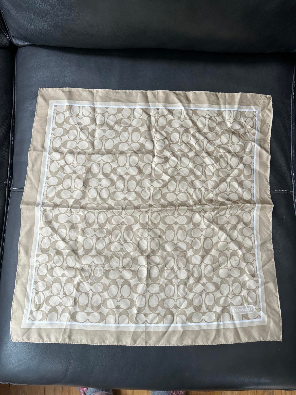 Elegant Coach Silk Scarf - Cream Patterned