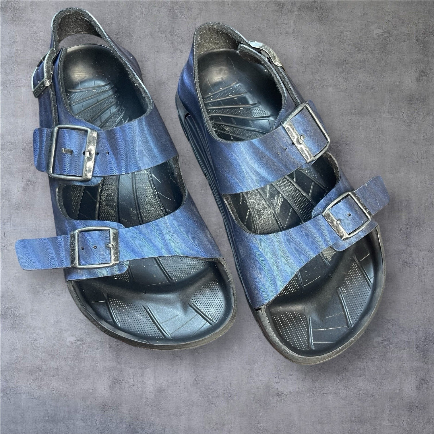 Birkenstock Birkis Blue Metallic Sling Back Sandals Womens 8/39 Beach Comfort