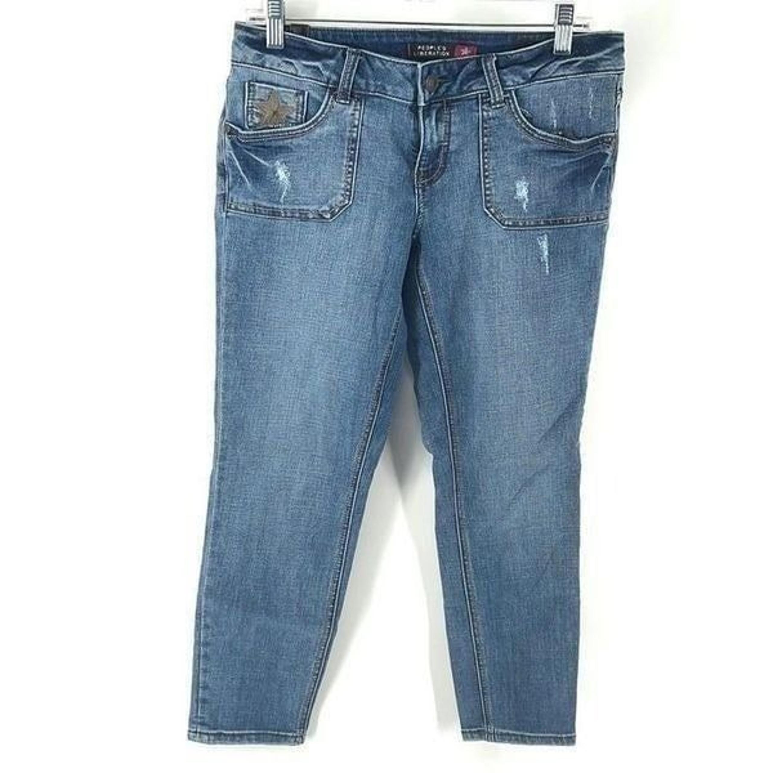 People’s Liberation cropped ankle crop skinny jeans embroidered denim pants 7 8