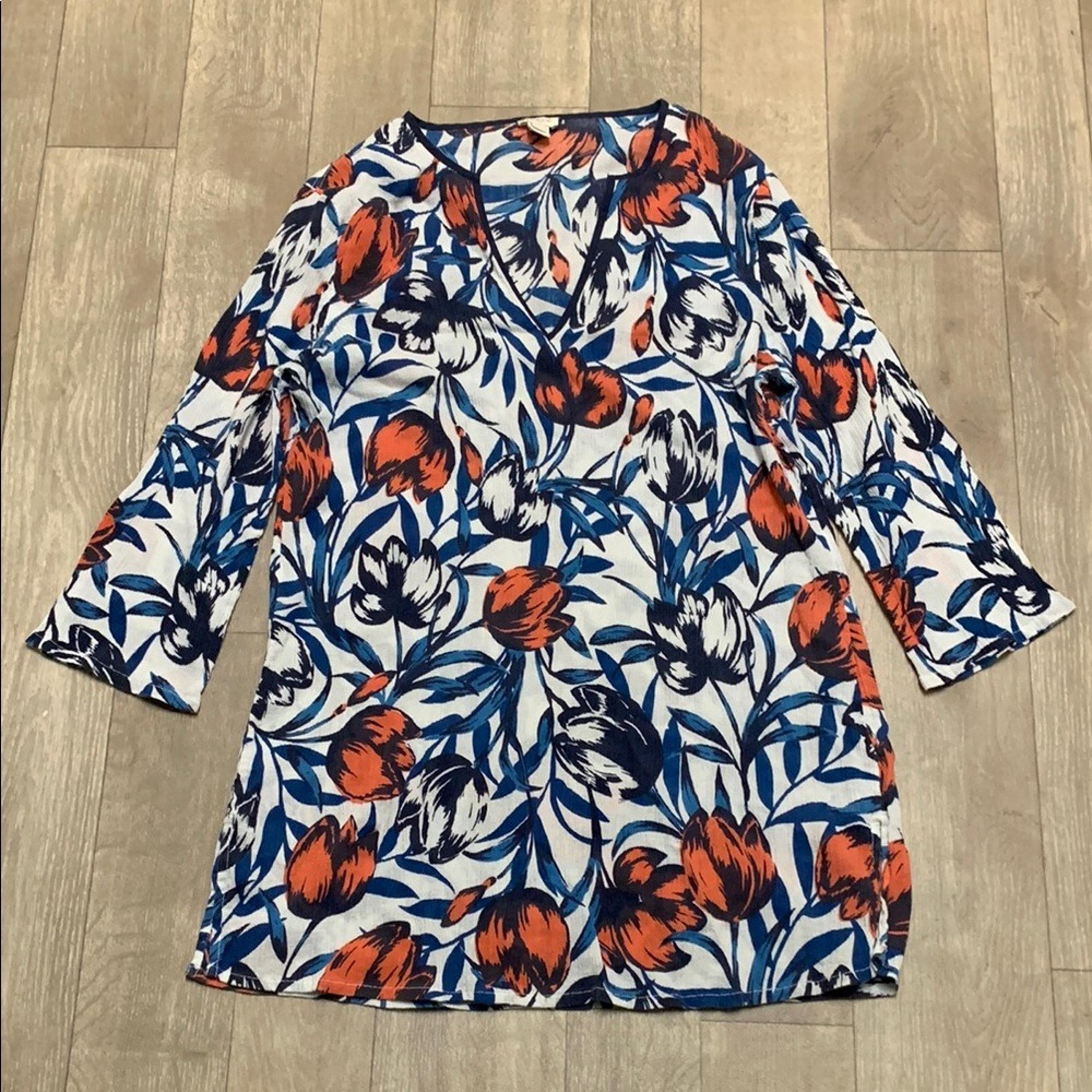 Womens J. Crew Floral V-Neck Tunic Long Sleeve Top - J.Crew