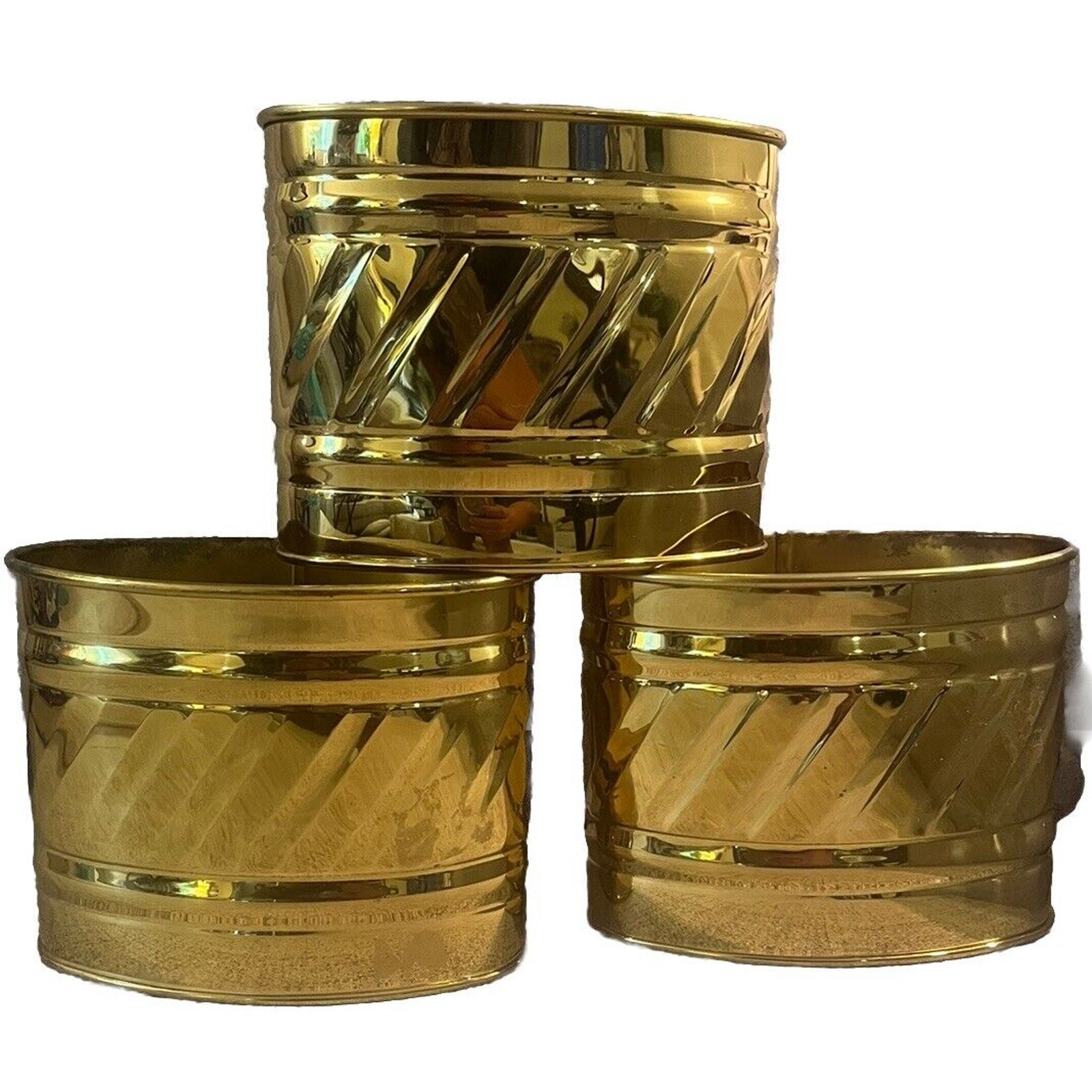 VTG Solid Bristol Brass Planters Set Of 3 Oval Boho 7.5” X 5.5” Home Interiors