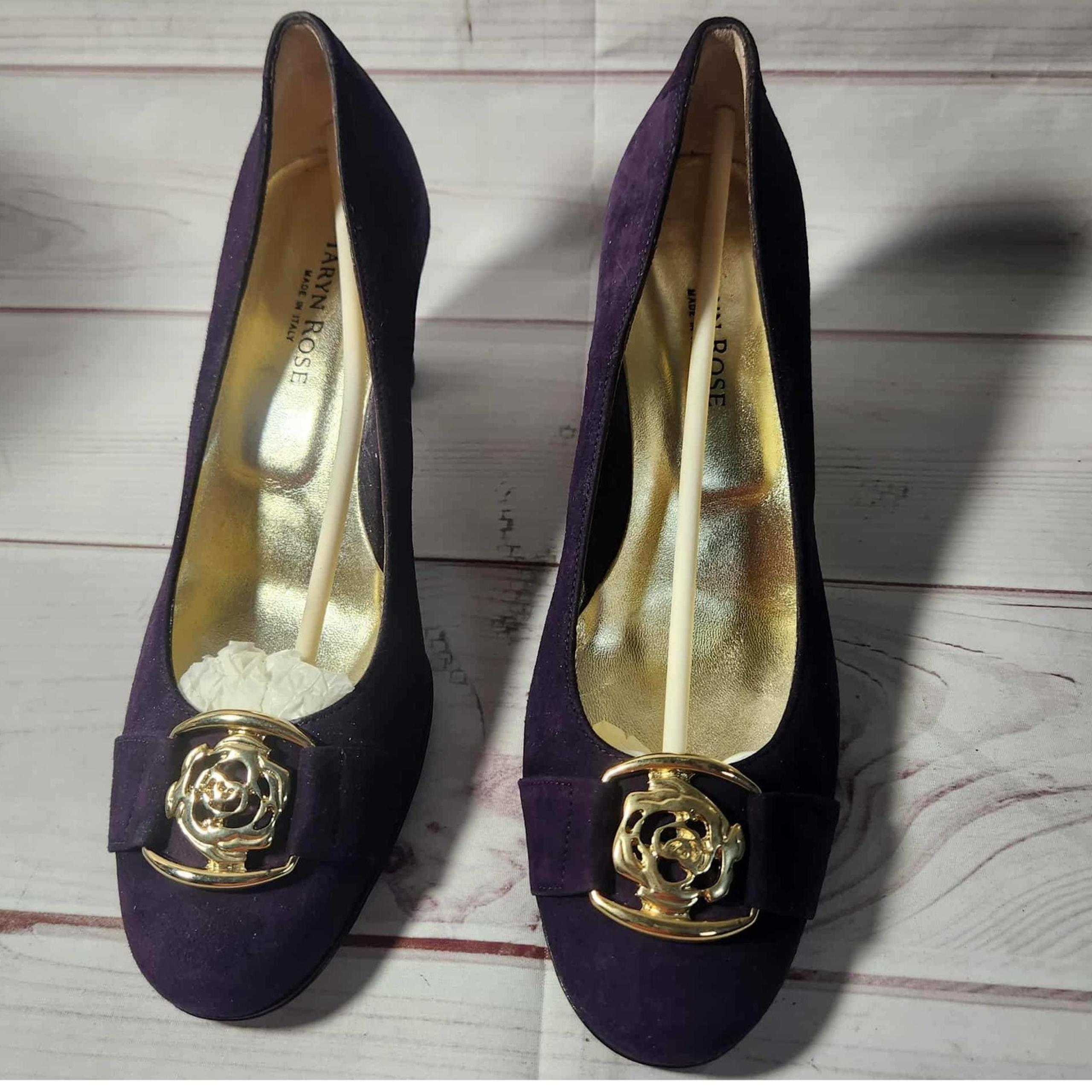 Taryn Rose - Purple Suede Pumps Heels Gold Accent - Designer Shoes Womens 38eu