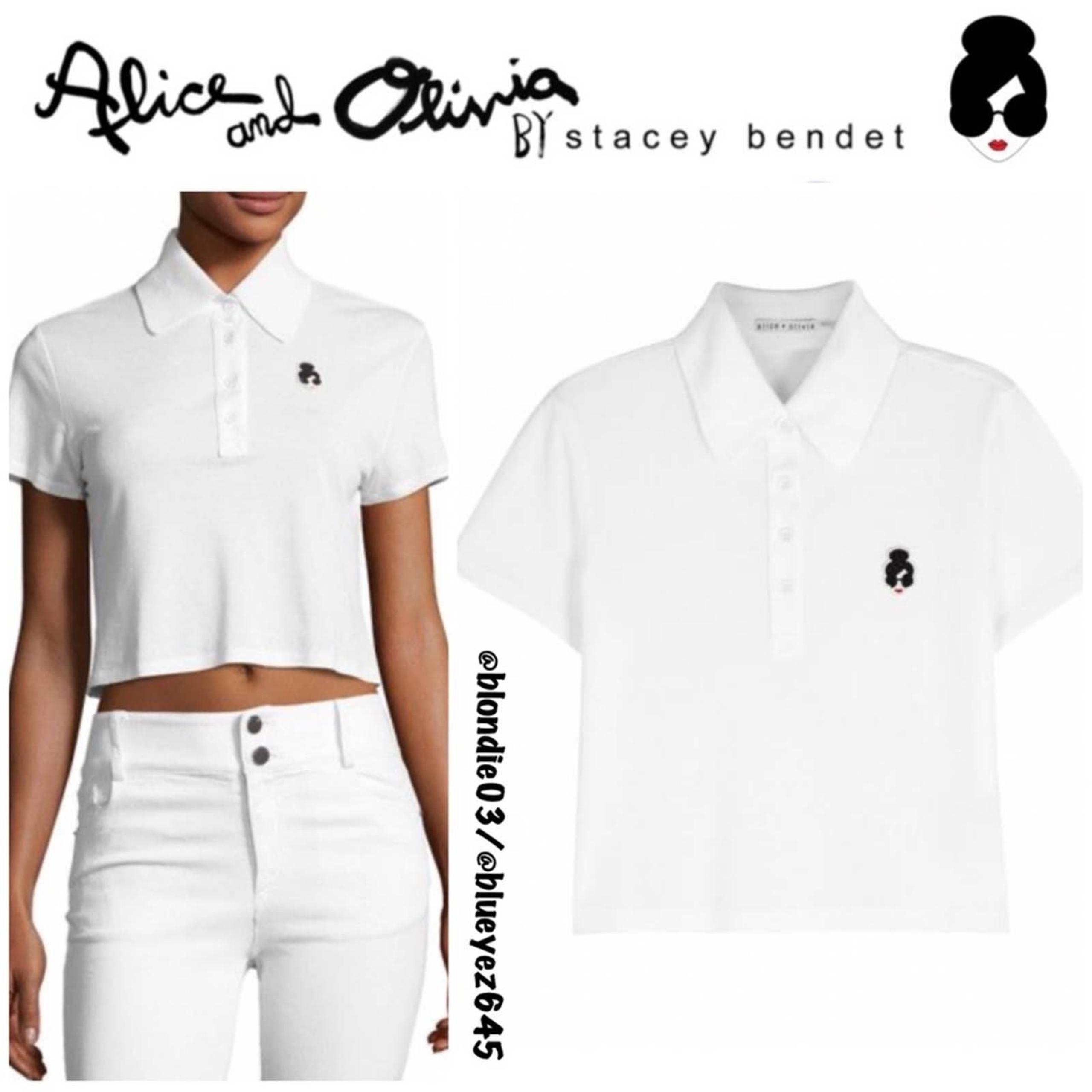 Alice + Olivia Erma Stace Face White Polo Shirt M