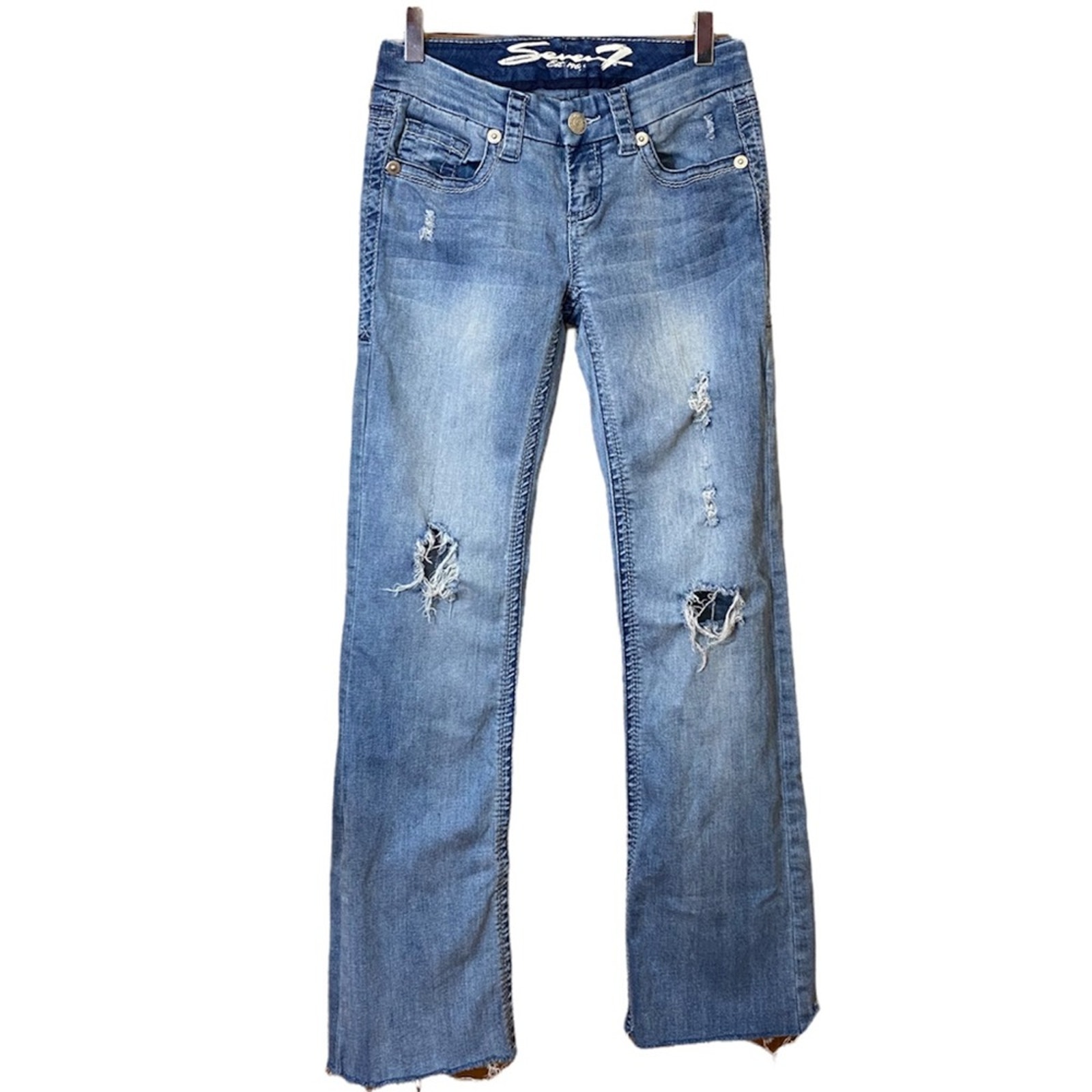 Seven 7 Distressed Blue Flared Boot Cut Jeans Size 25