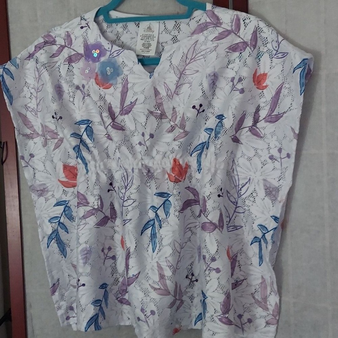 Disney Frozen 2 Girls White Floral Sequin Lace Cover-Up Top Blouse Age 7-8