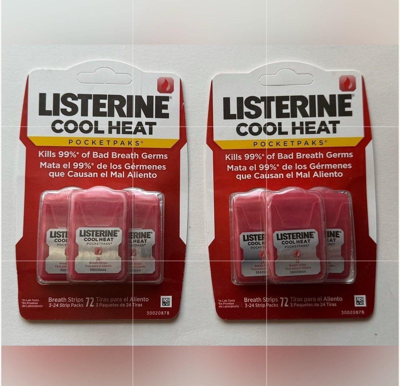 2 Packages Listerine Cool Heat Pocket Paks Breath Strips, Cinnamon.