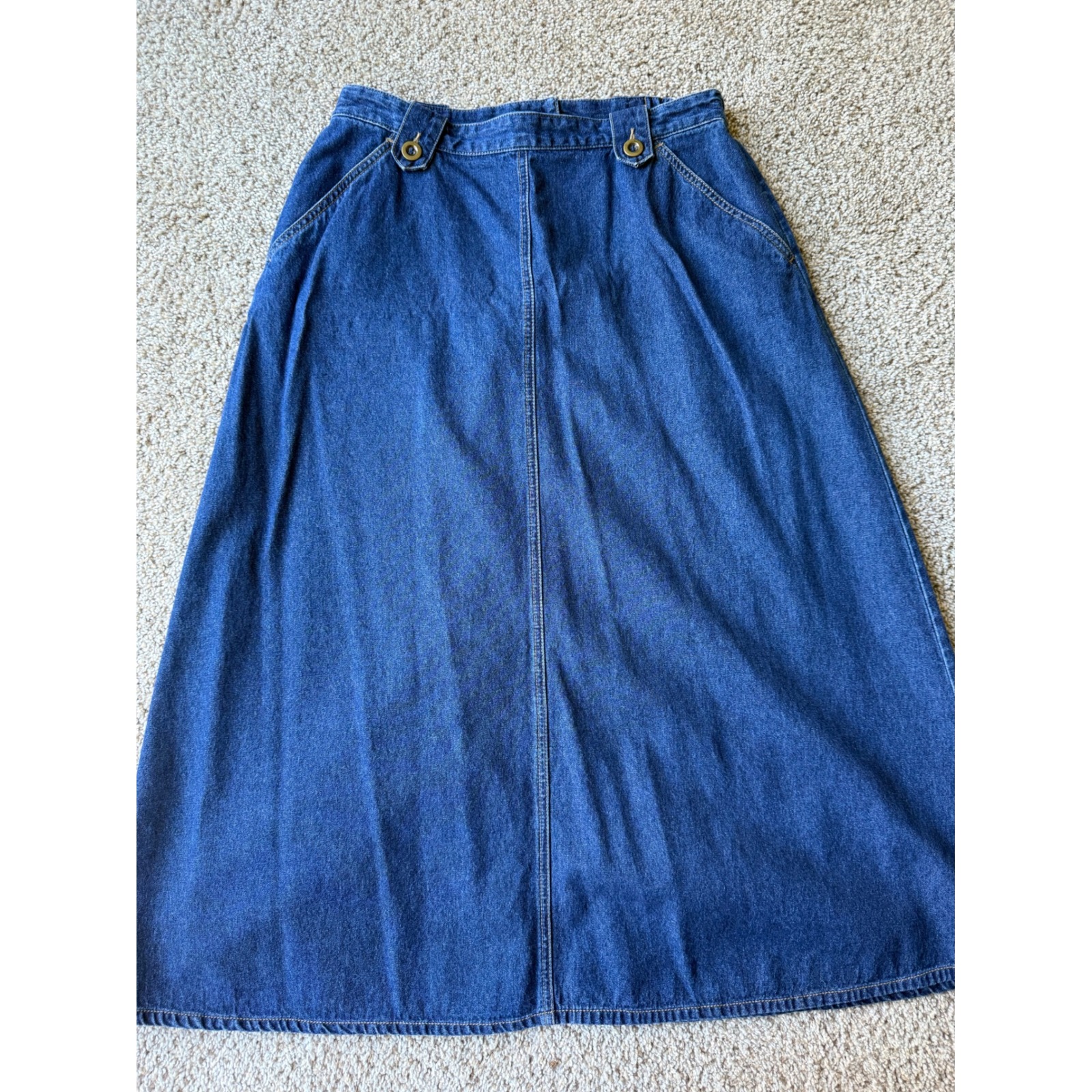Vintage 90's Chadwick's Denim Skirt A-Line Midi Casual Dark Wash Petite 12P