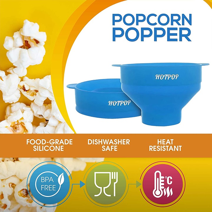 The Original Hotpop Microwave Popcorn Popper, Silicone Popcorn Maker, Collapsibl