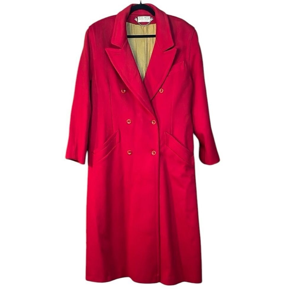 Ashley Scott VTG Long Trench Overcoat Double Breasted Red Wool Women's Large/XL