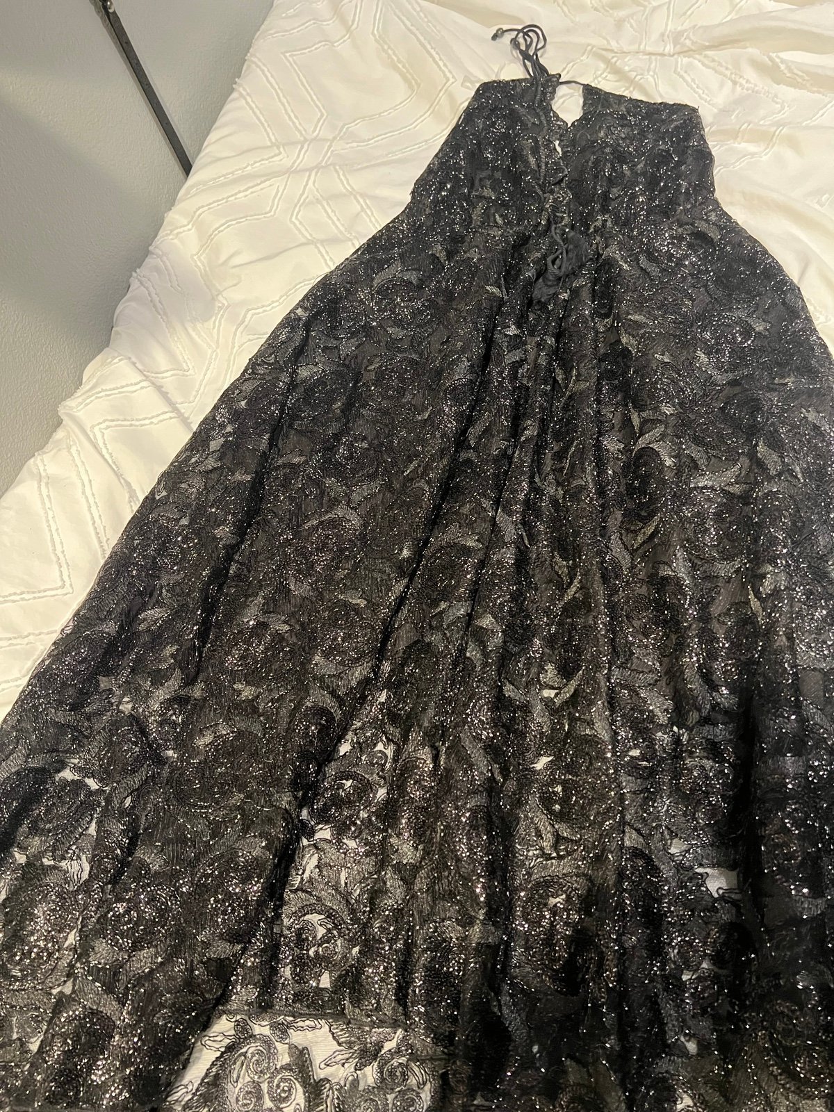 “NEW BLACK SEQUINED FORMAL “dress OS , sleeveless, spag. strap REDUCED 4/24