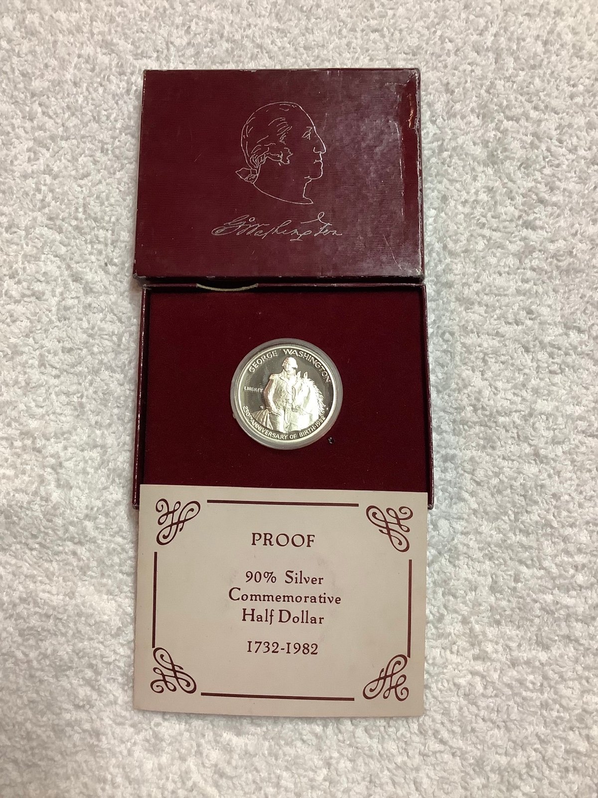 1982 90% Silver Proof George Washington Half Dollar - in original maroon box