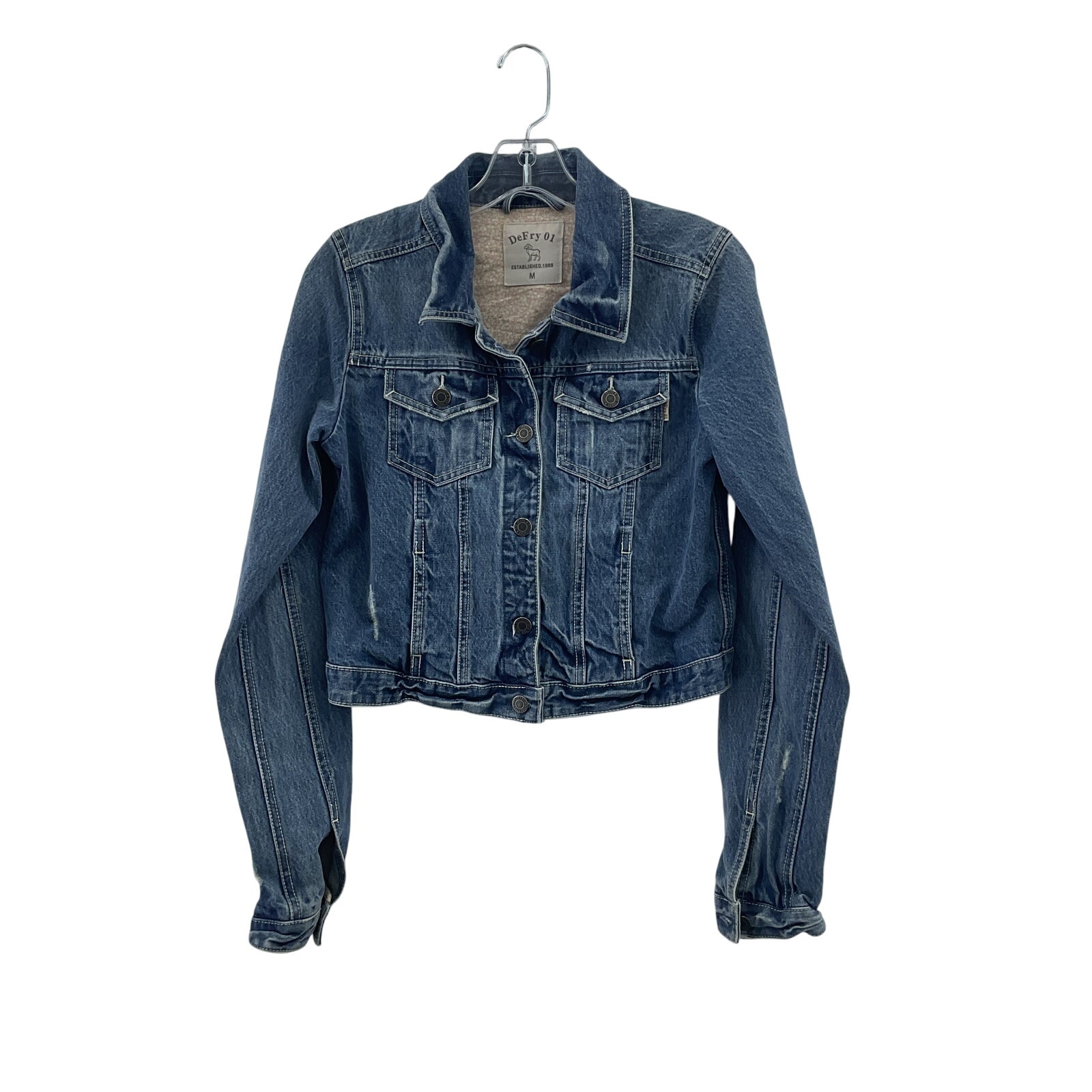 DeFry Blue Denim Trucker Style Cotton Biker Jacket Women's Medium Preowned