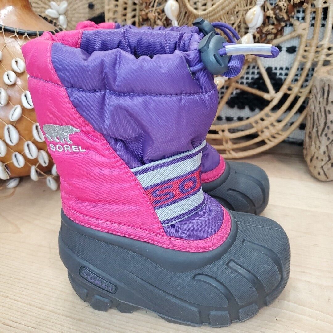 Sorel Little Kids 6/23 Flurry Winter Snow Boots Felt Liner Pink Purple Cozy Warm
