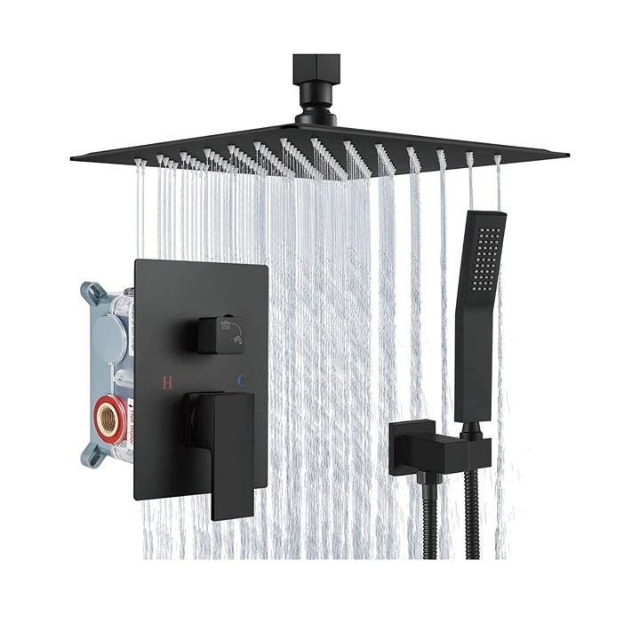 BESy Shower System with 12 Inch Rain Shower Head And Sprayer Black