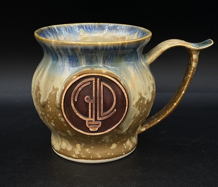 Drip Glazed Moose Head Pottery Coffee Potbelly Mug Signed Bulb Logo