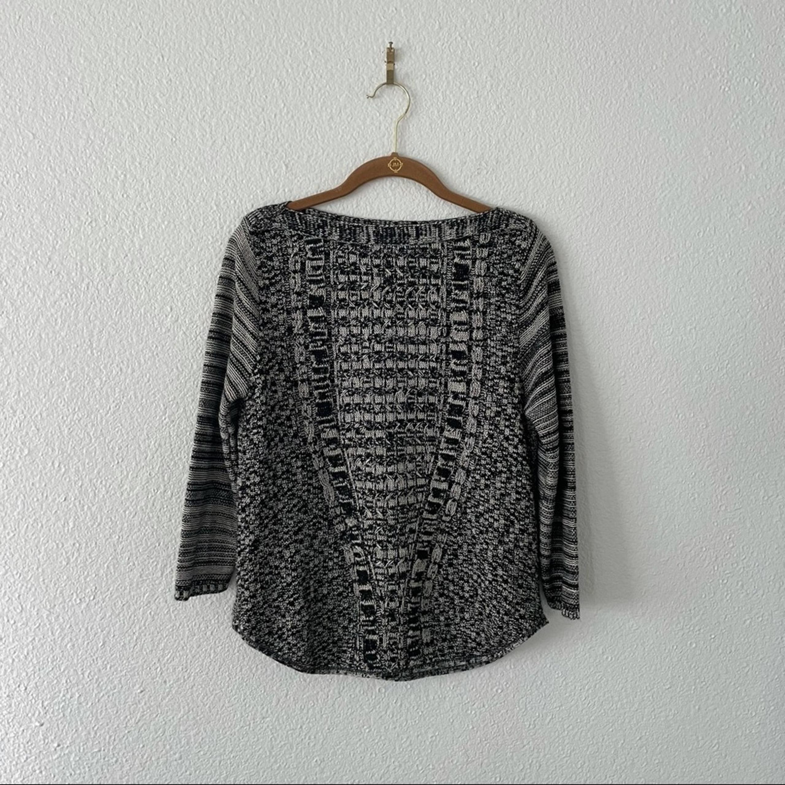 Kim Rogers Black Heather Sweater Lightweight ¾ Sleeves Size Small Grayscale