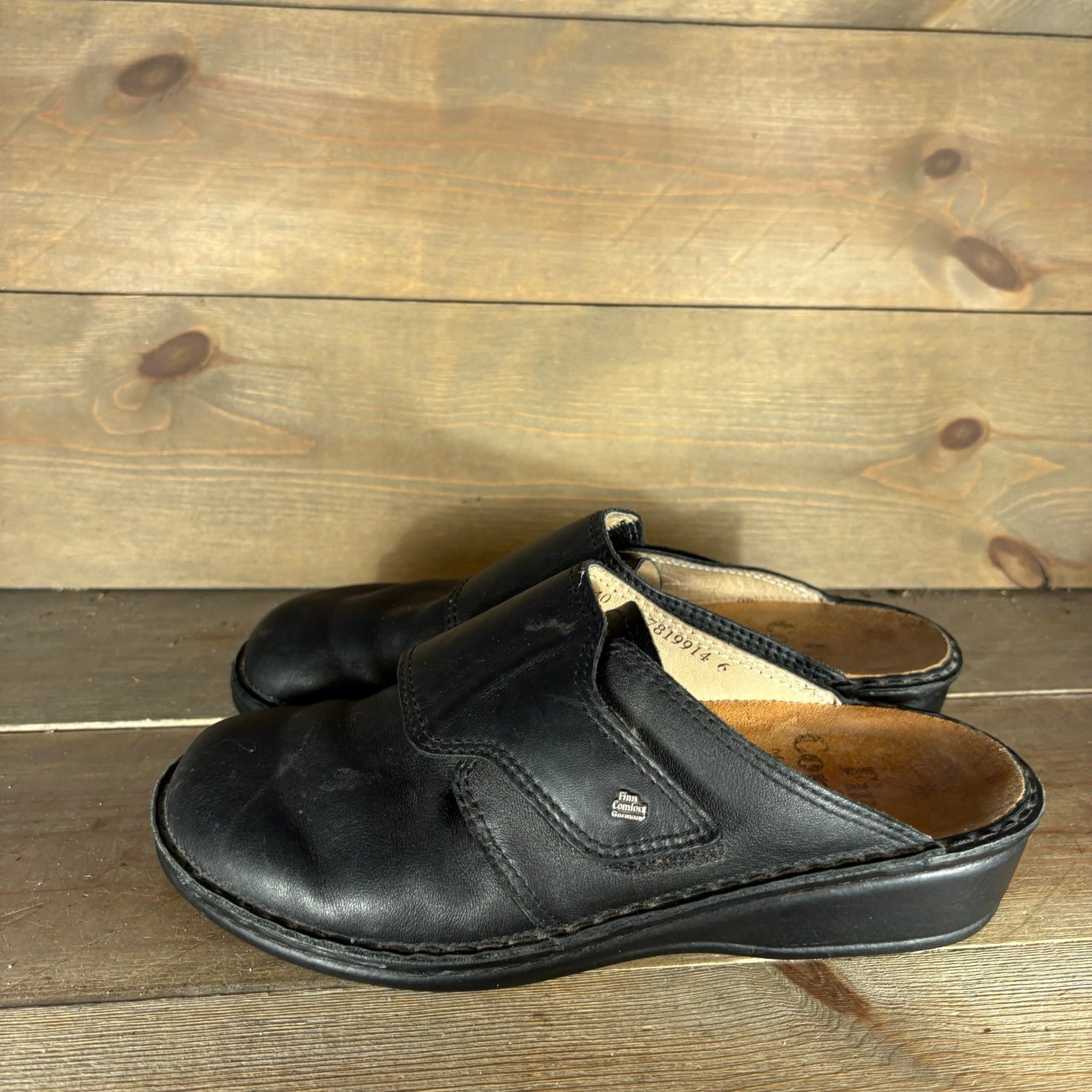 finn comfort aussee womens size 40 shoes black leather slip on comfort clogs mul
