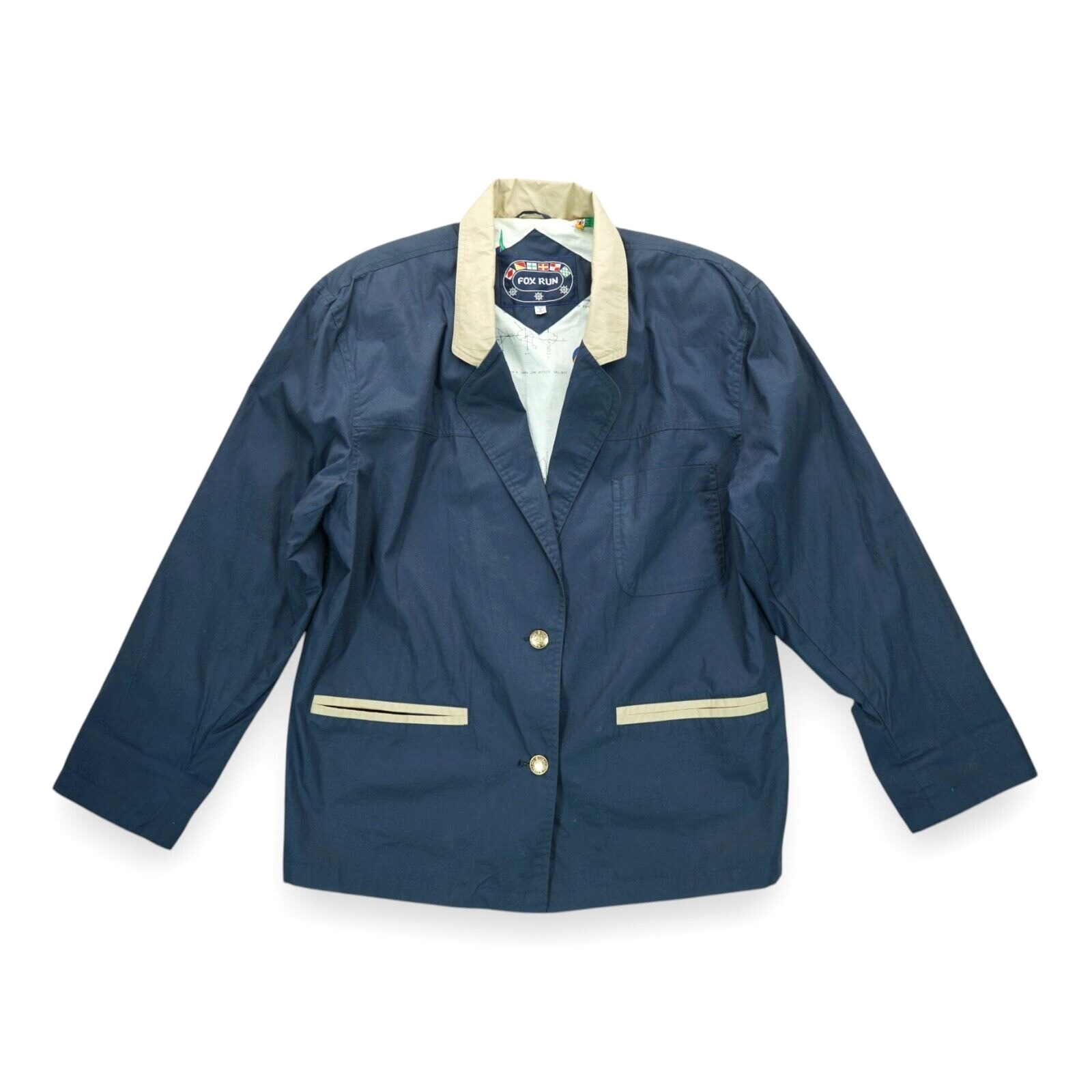 Vintage Fox Run Women's Sailng Jacket Pockets Long Sleeve Pads Blue Chest 46