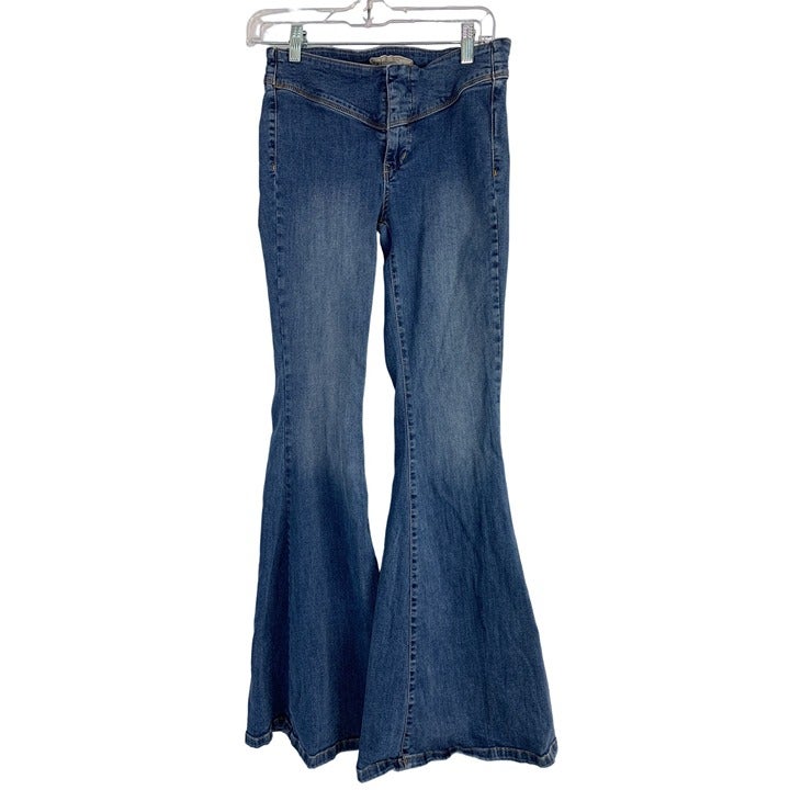 Women’s free people bell bottom jeans flare size 28 6087 boho hippie stretch