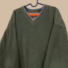 Green vintage 90s vneck fleece sweater