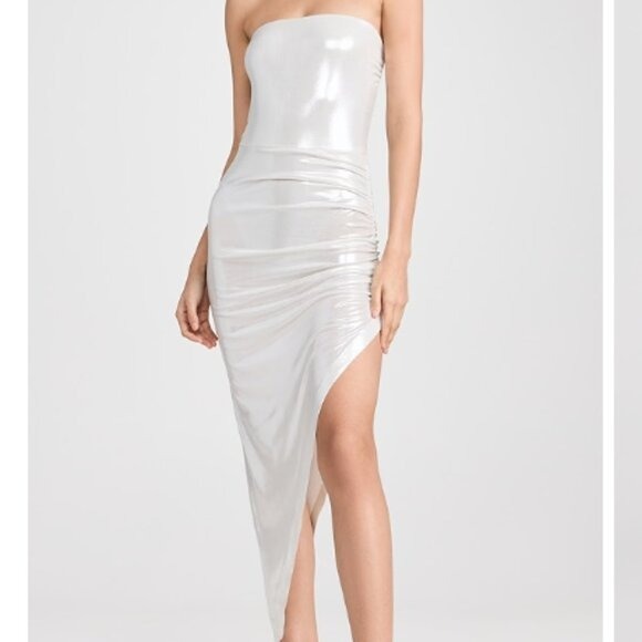 Norma Kamali Pearl Strapless Side Drape Gown - Size XL
