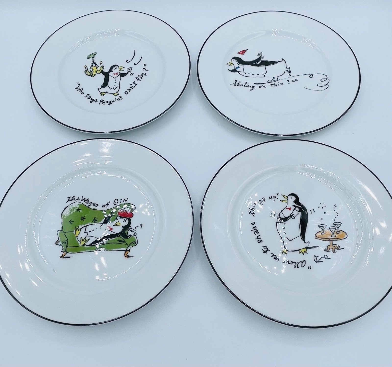 Pottery Barn Dessert / Salad Plates PENGUINS 7 3/4 Made In Japan Lot of 8
