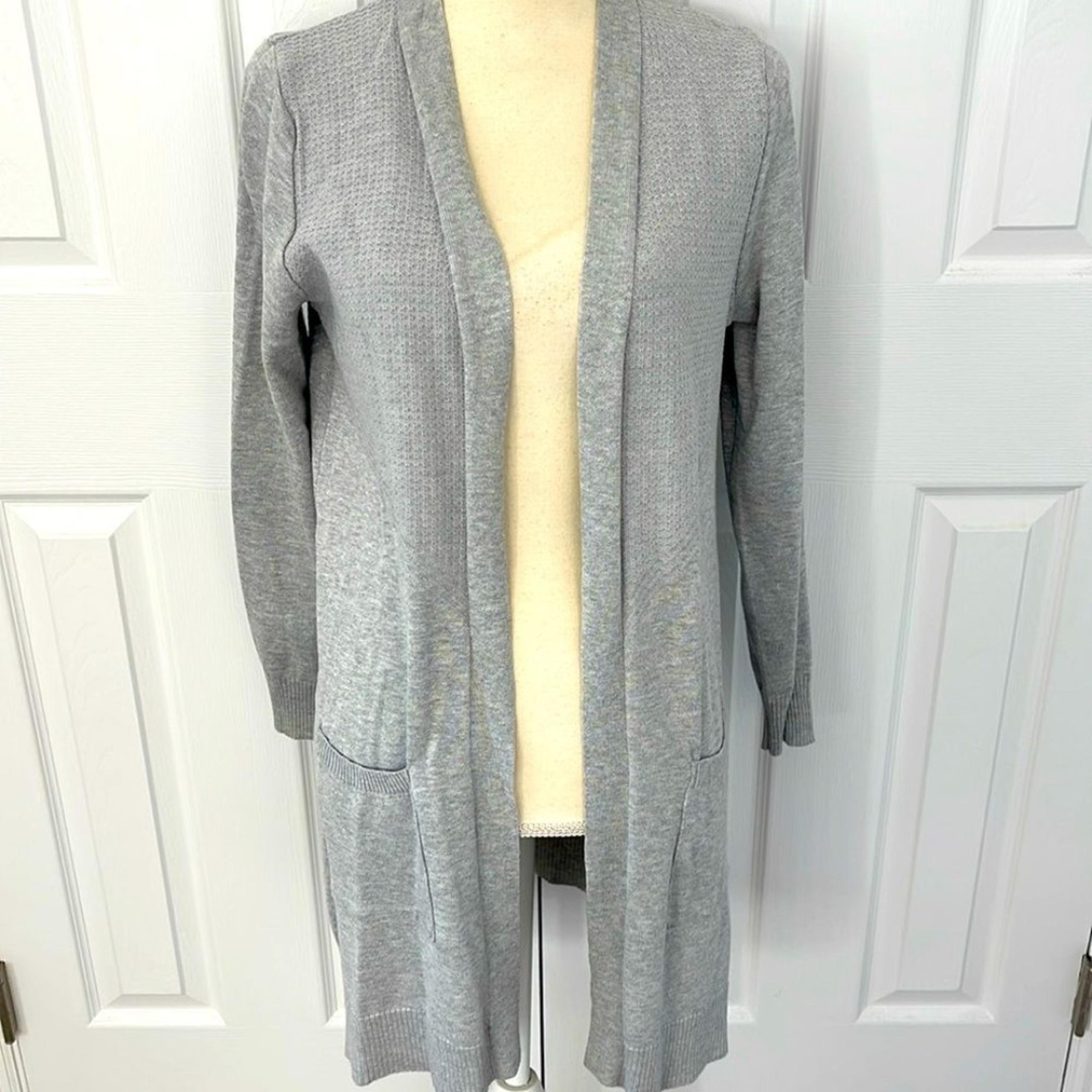 Open Charcoal Light Grey/Silver Cardigan w/ detailed back and open front pockets