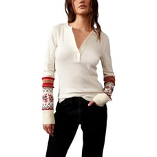 FREE PEOPLE | Mikah Layering Thermal Cuff Knit Top Cream Combo NWT Long Sleeve