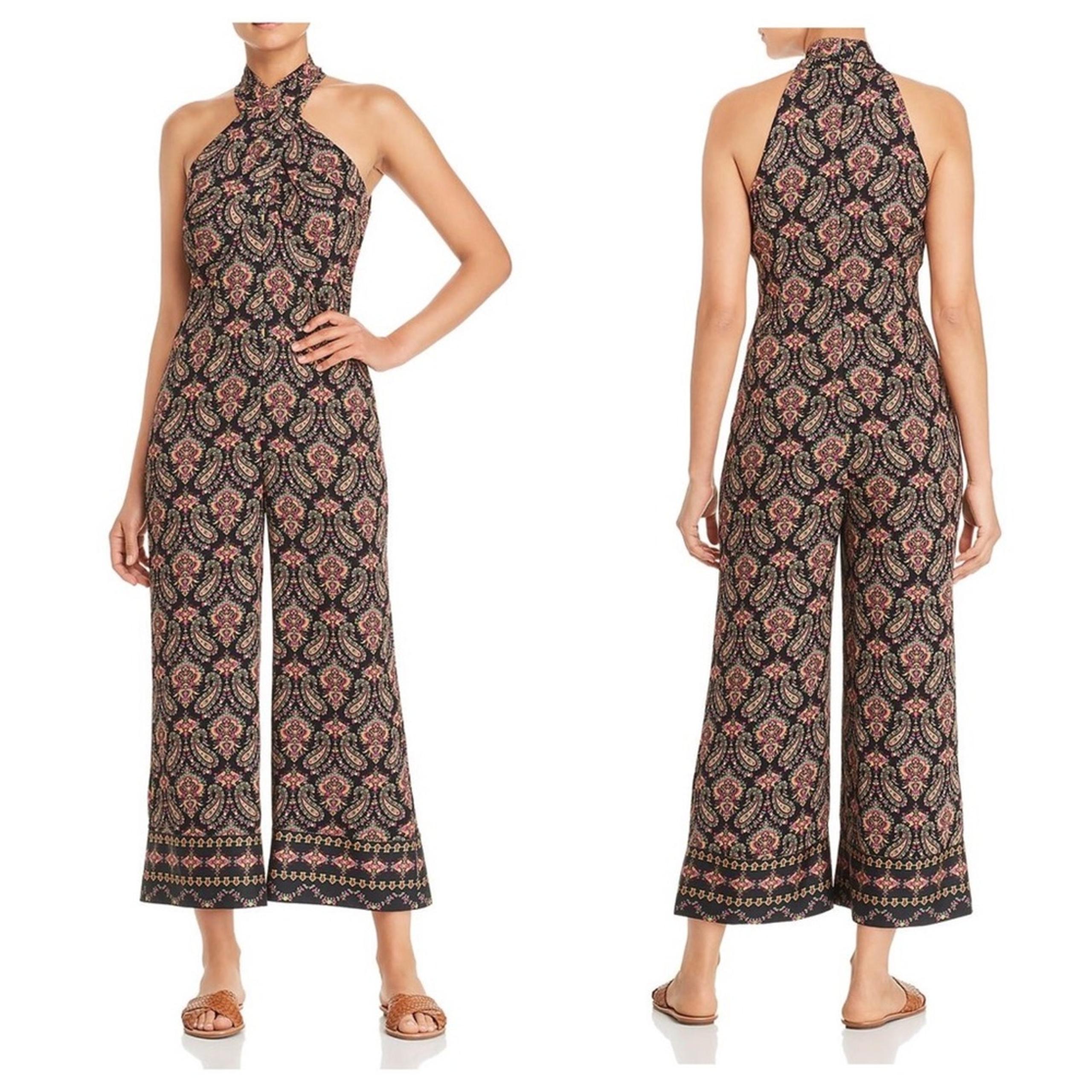 Kobi Halperin Tara Jumpsuit Size 2 Paisley Boho Silk Crisscross Halter Cropped