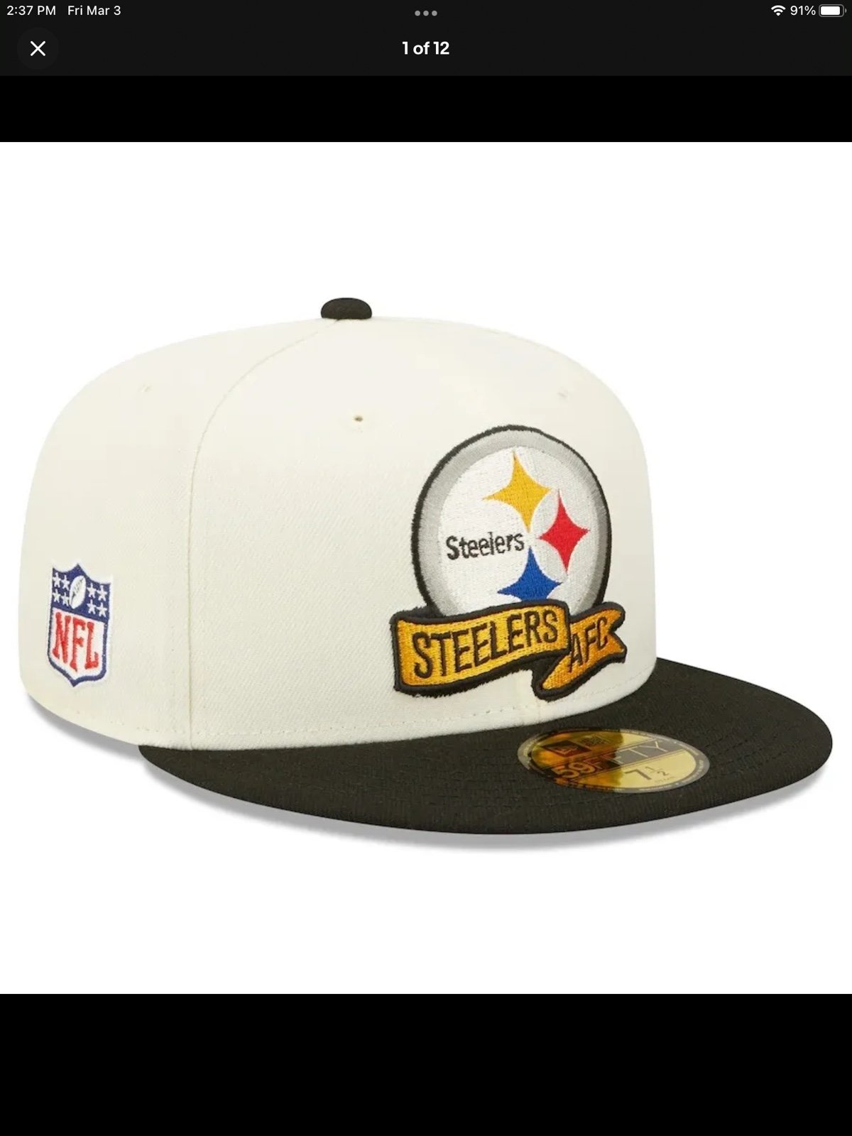 Pittsburgh Steelers NFL New Era 59Fifty Sidelines Ivory 7 1/2 Fitted Cap Hat 46