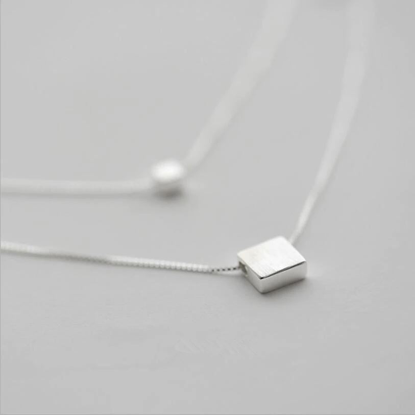 925 Silver sold Double Layer Cube Necklace