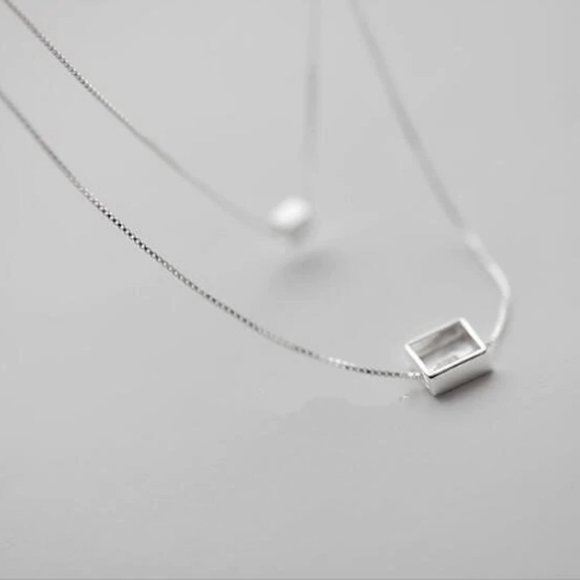 925 Silver sold Double Layer Cube Necklace