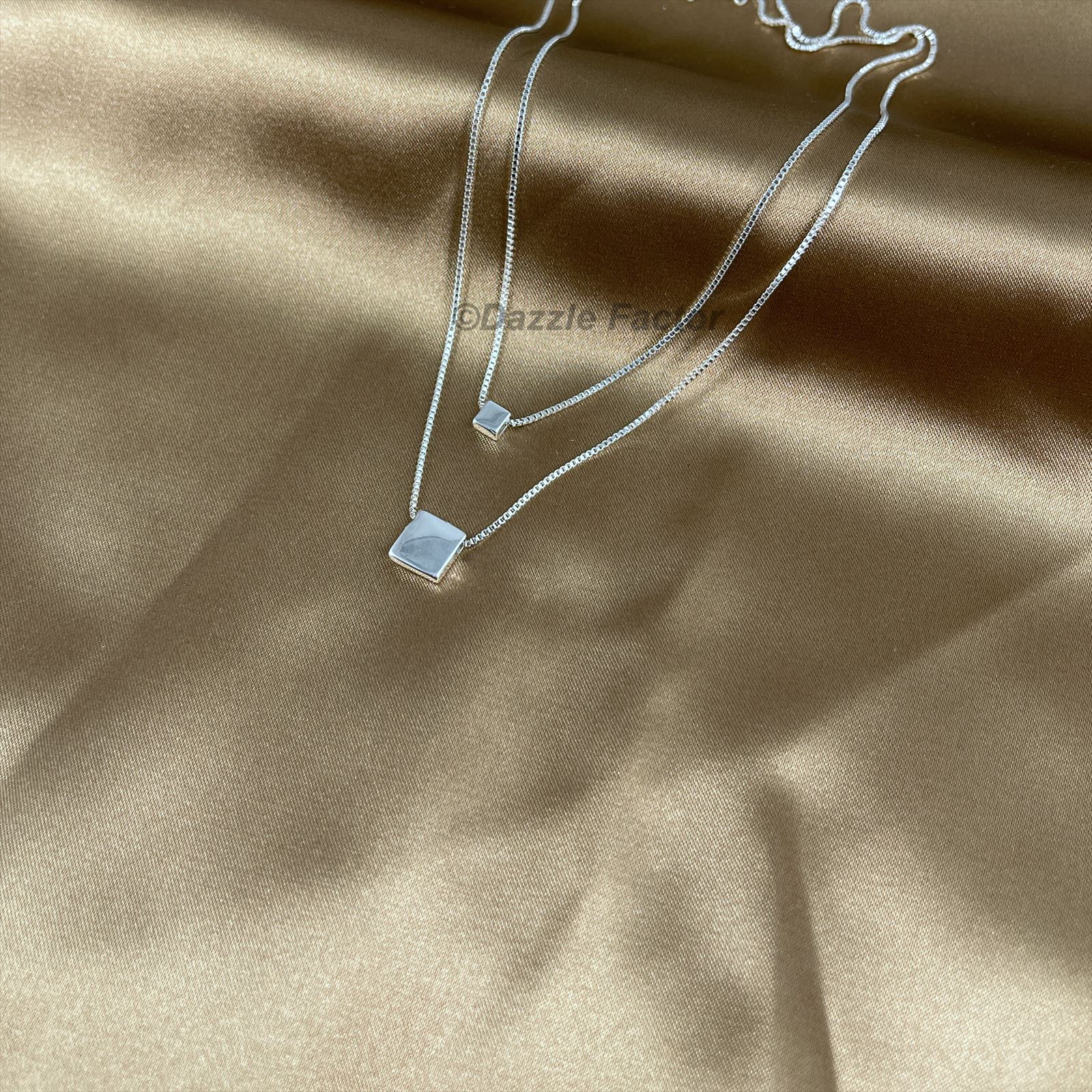 925 Silver sold Double Layer Cube Necklace