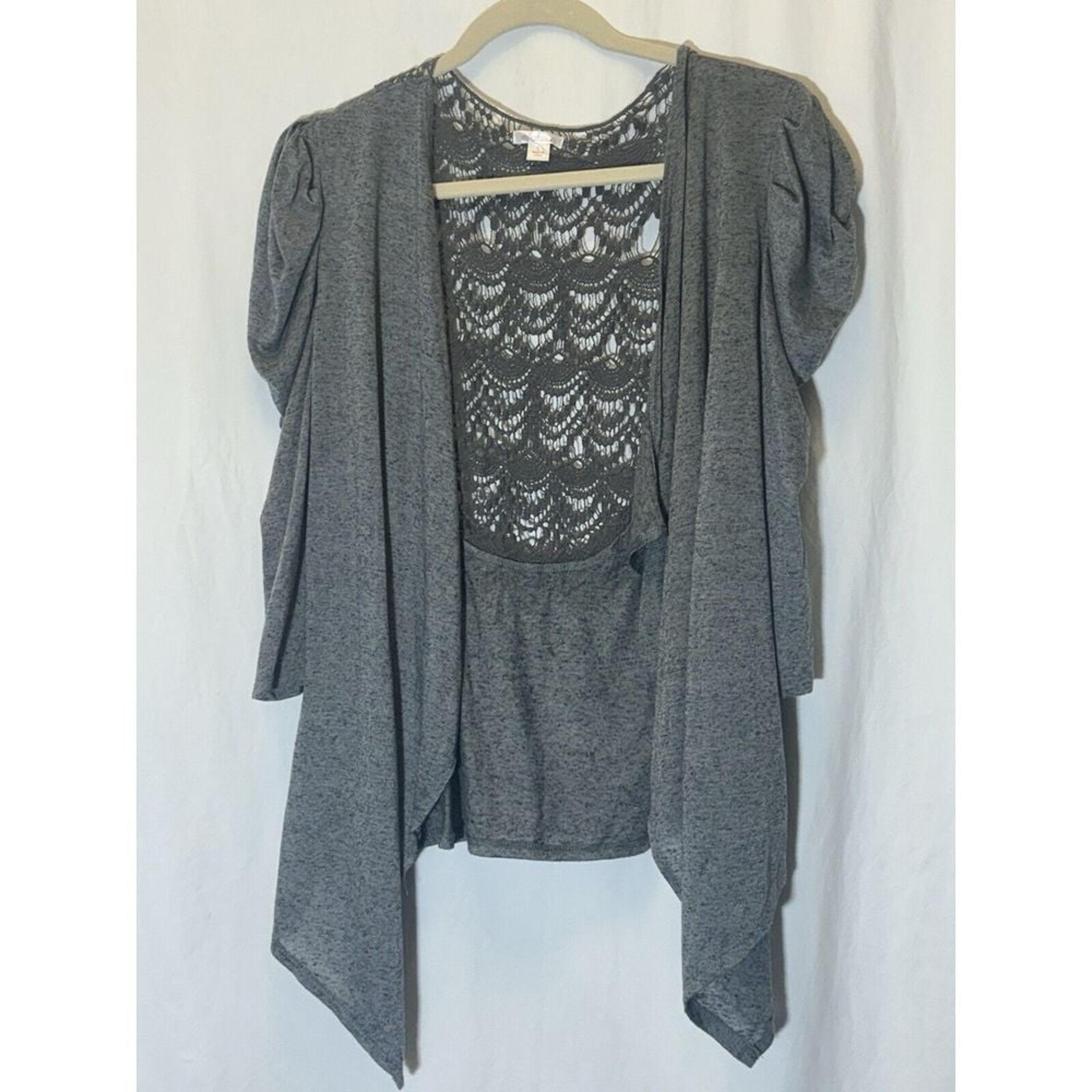 Womens' XHILARATION Gray Cardigan Sweater Size Large Lacy Design I21
