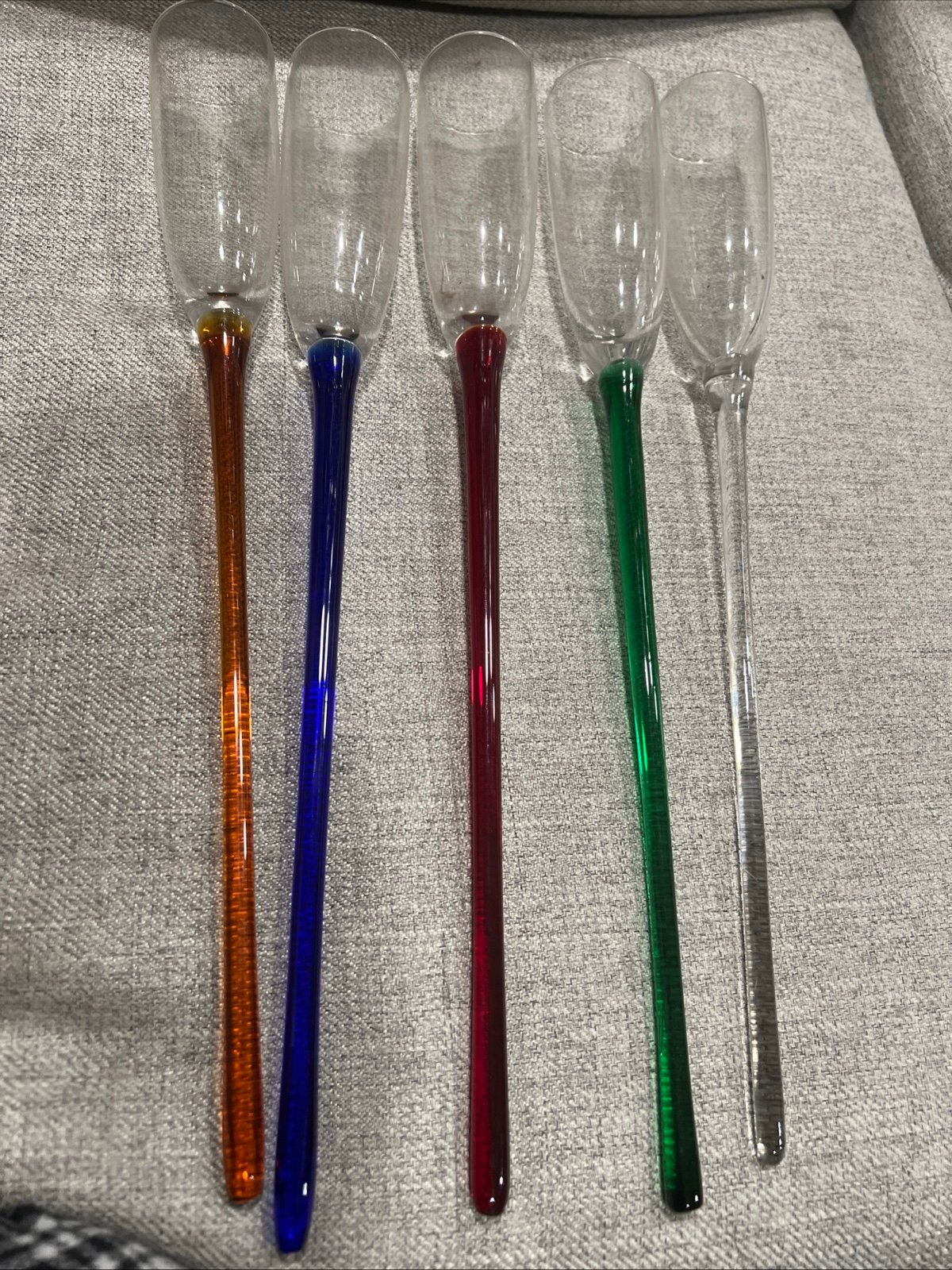 Hand Blown Colorful Crystal Long Stem Footless Baseless Champagne 5 Flute Set is