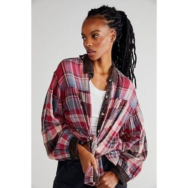 New Free People Olivia Plaid Top Size XS