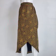 Vintage 80's Valerie Stevens 100% Silk Gold and Black Tulip Midi Skirt