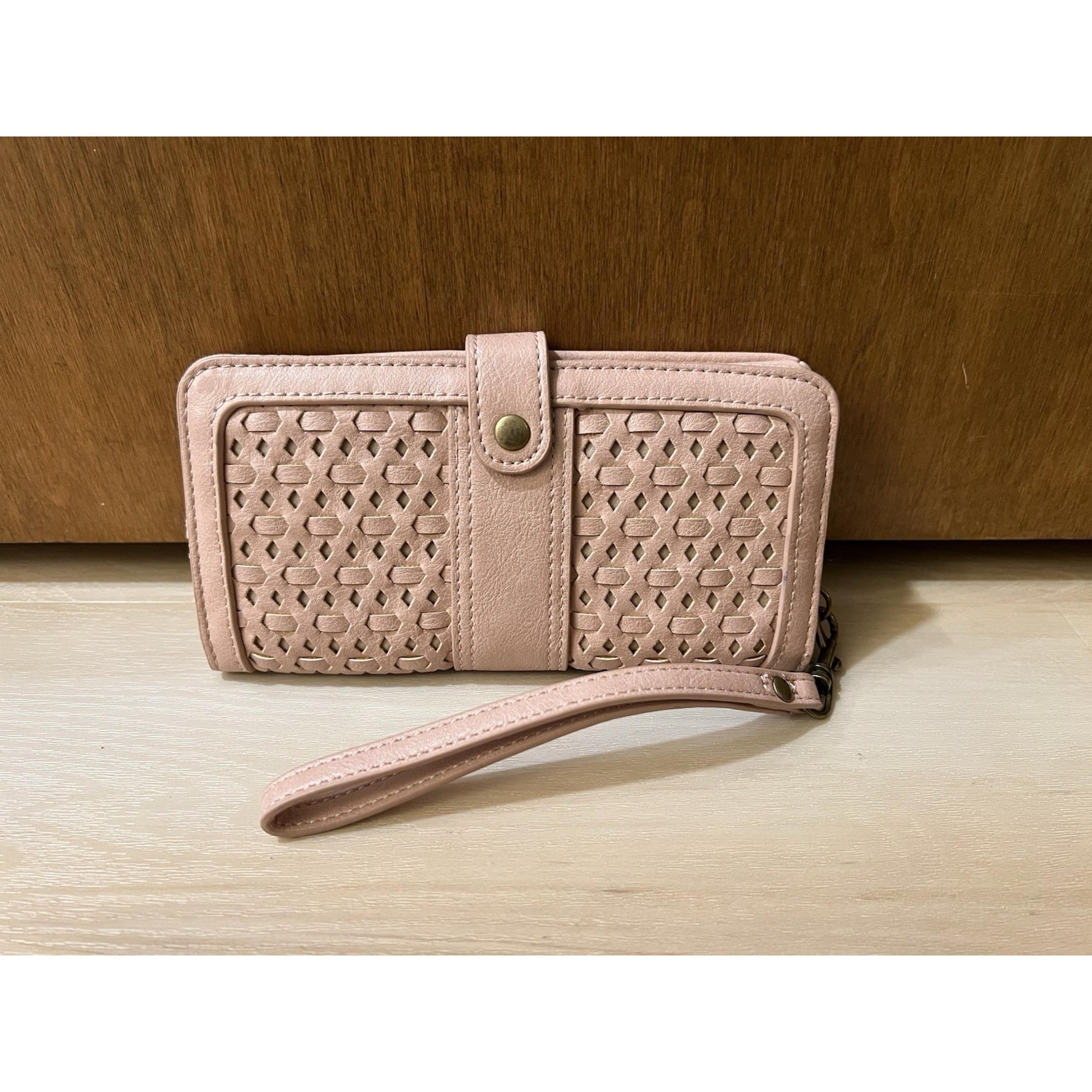 Maurices Women's Pink Woven Wallet With Wrist Strap