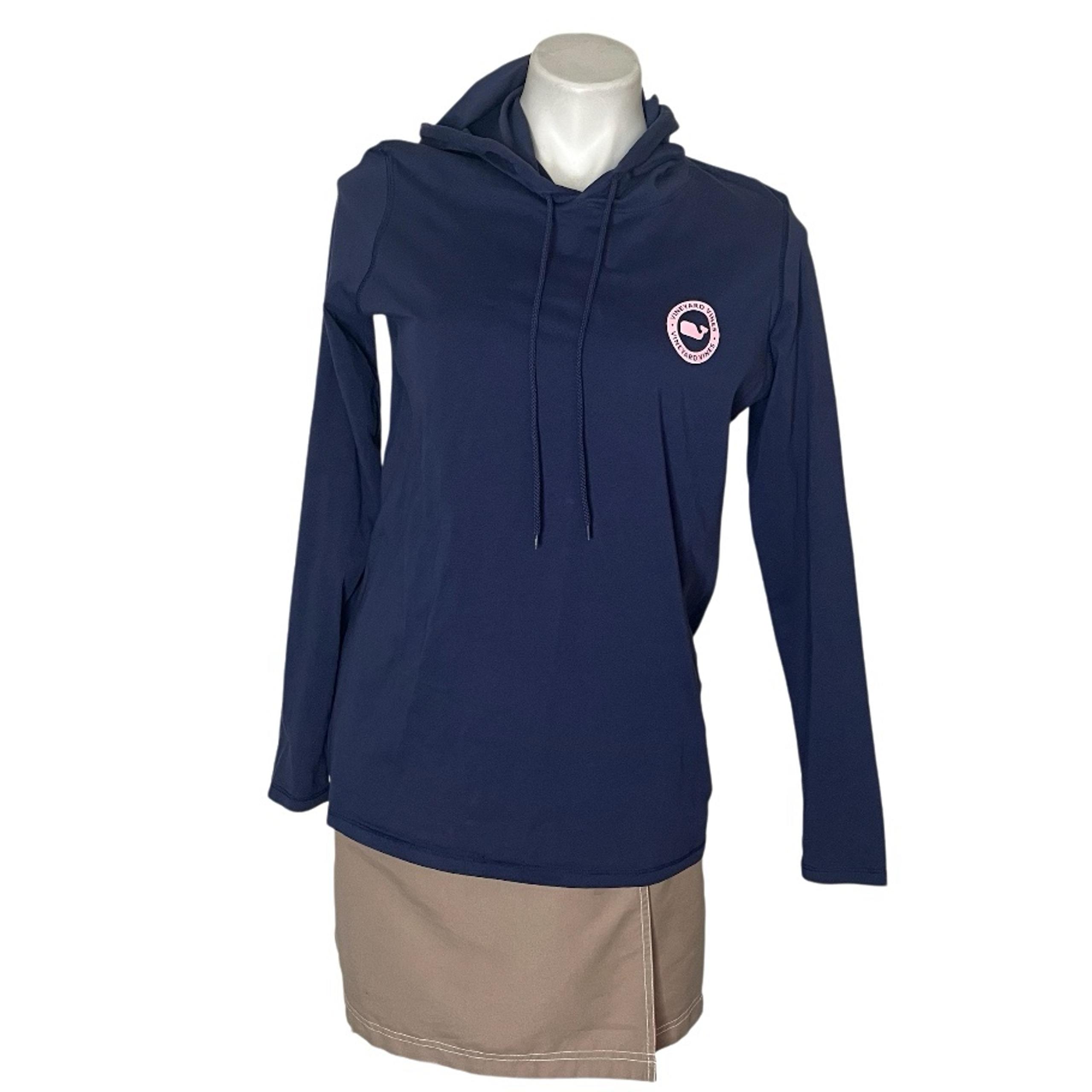 VINEYARD VINES Blue Hoodie Lightweight Cotton Logo Front Back Womens Size Small