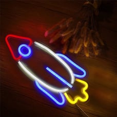 Rocket Neon Signs for Bedroom Decor, USB Powered Colorful Space Shuttle