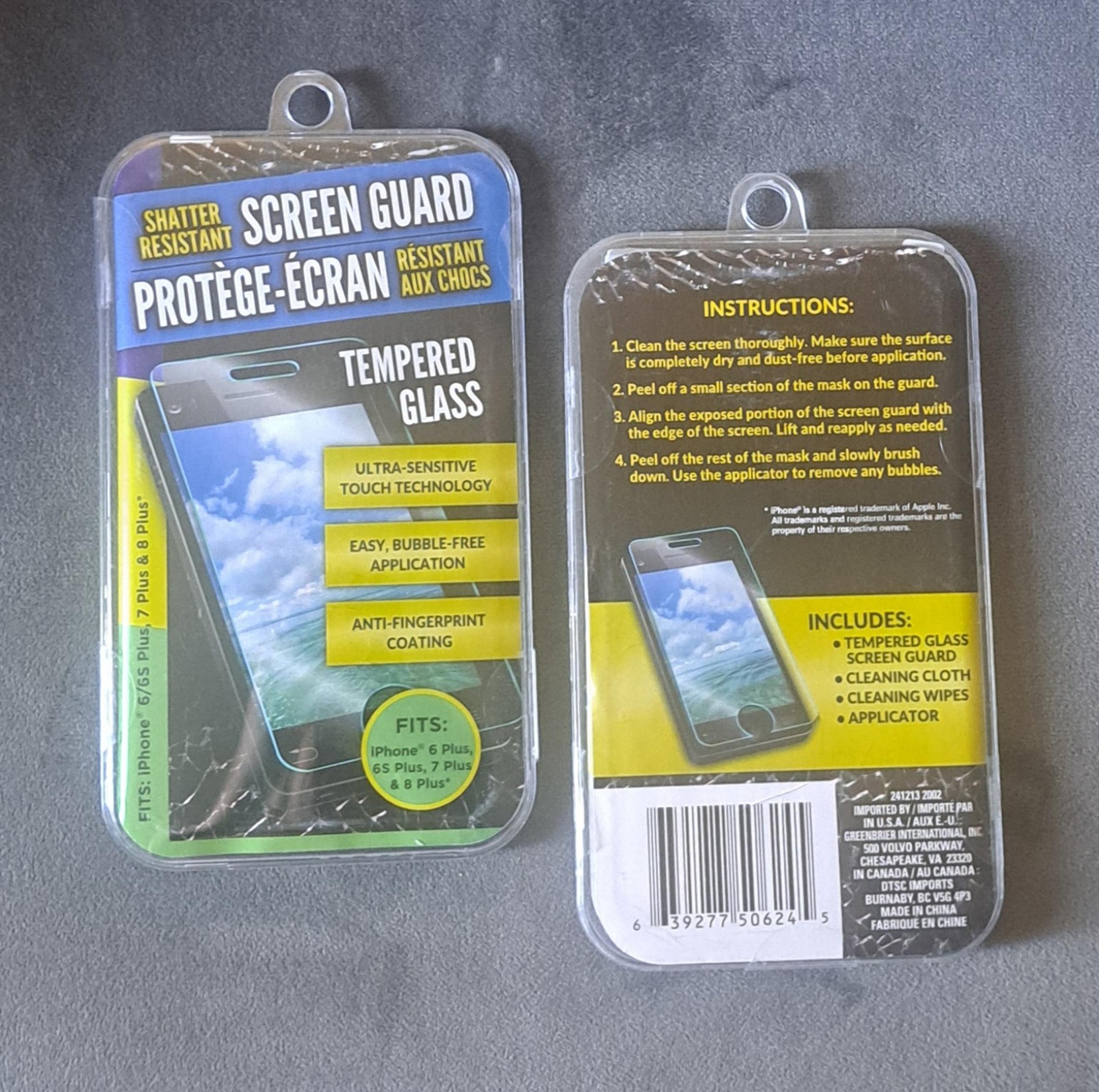 2 Screen Guards- Temperd Glass For iPhone 6 Plus, 6S Plus,&7 Plus & 8 Plus