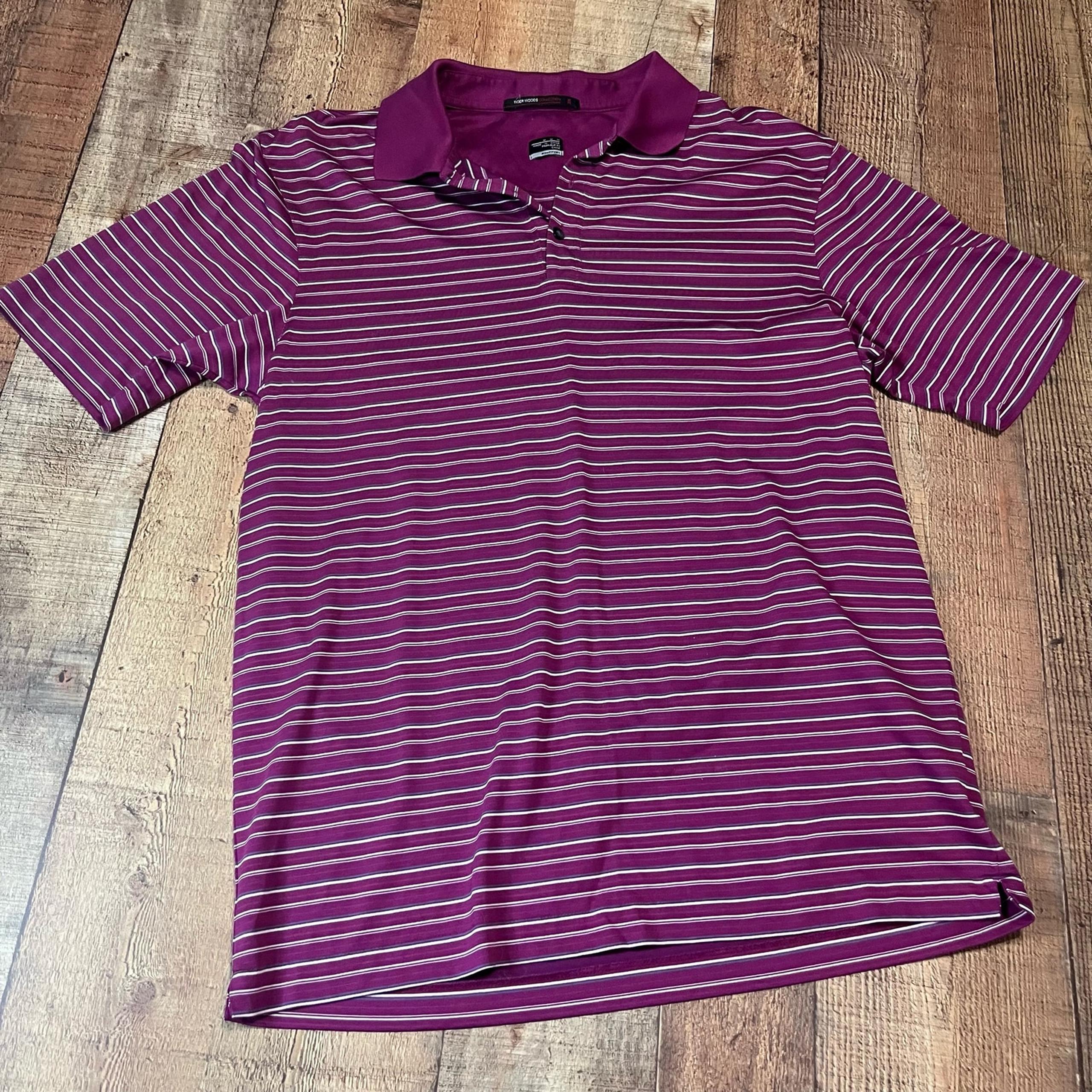 Nike Tiger Woods Collection | Men's Dry Fit Magenta White Striped Golf Polo Sz M