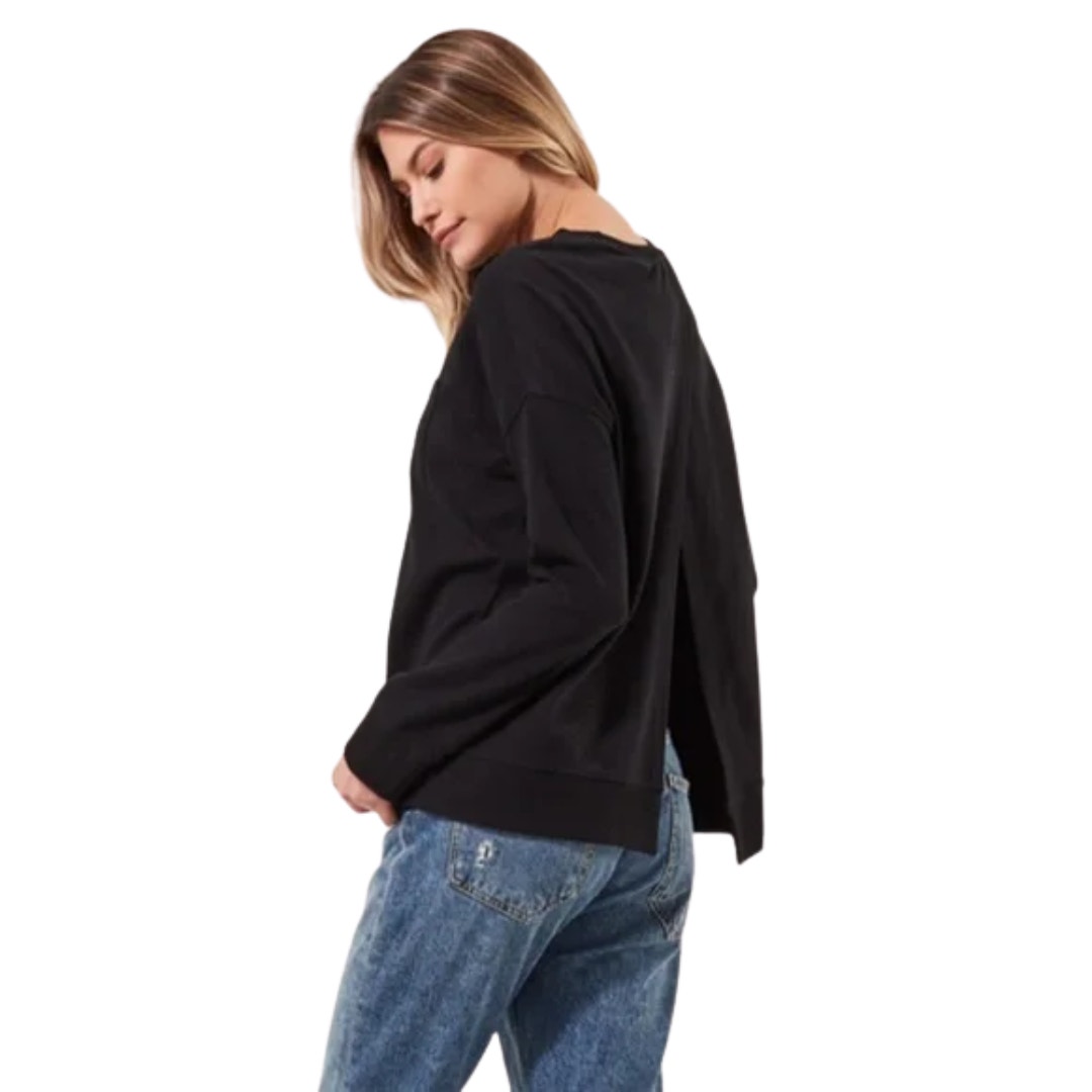 Pact Split Back Pullover Organic Sweatshirt Long Sleeve Black Size Large