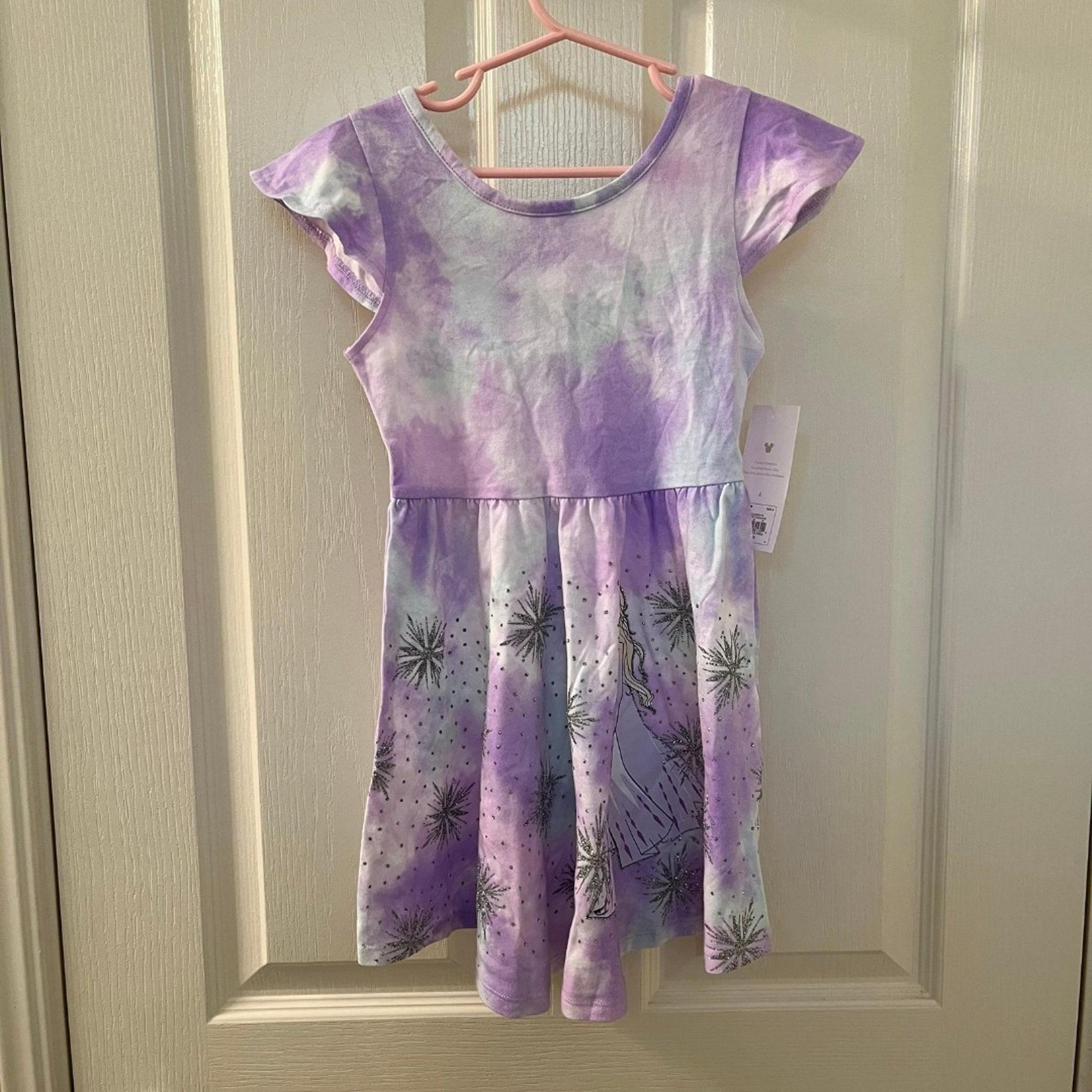 Disney Jumping Beans Frozen Elsa Dress Glitter Tie Dye Girls Size 4 NWT