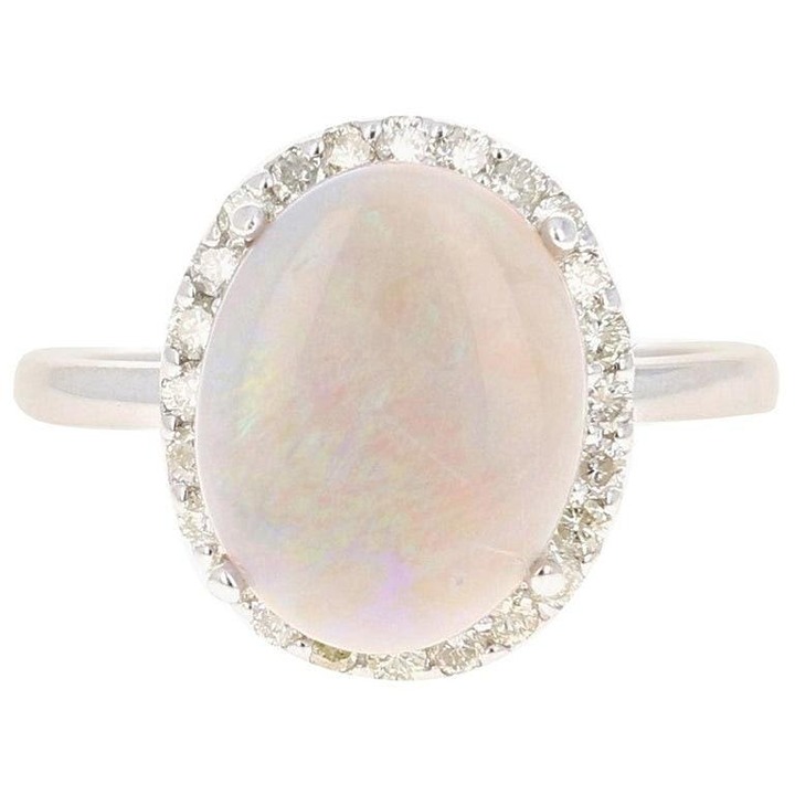 5.30Ct Natural Oval Moonstone & Diamond Halo Solitaire Ring 14k White Gold
